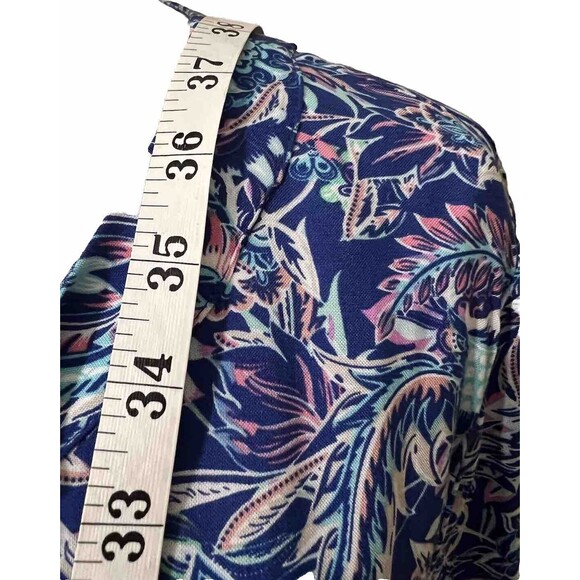Caribbean Joe Dress L Rayon Paisley Blues Flutter Elbow Sleeves Flowy Boho Chic - Picture 11 of 14
